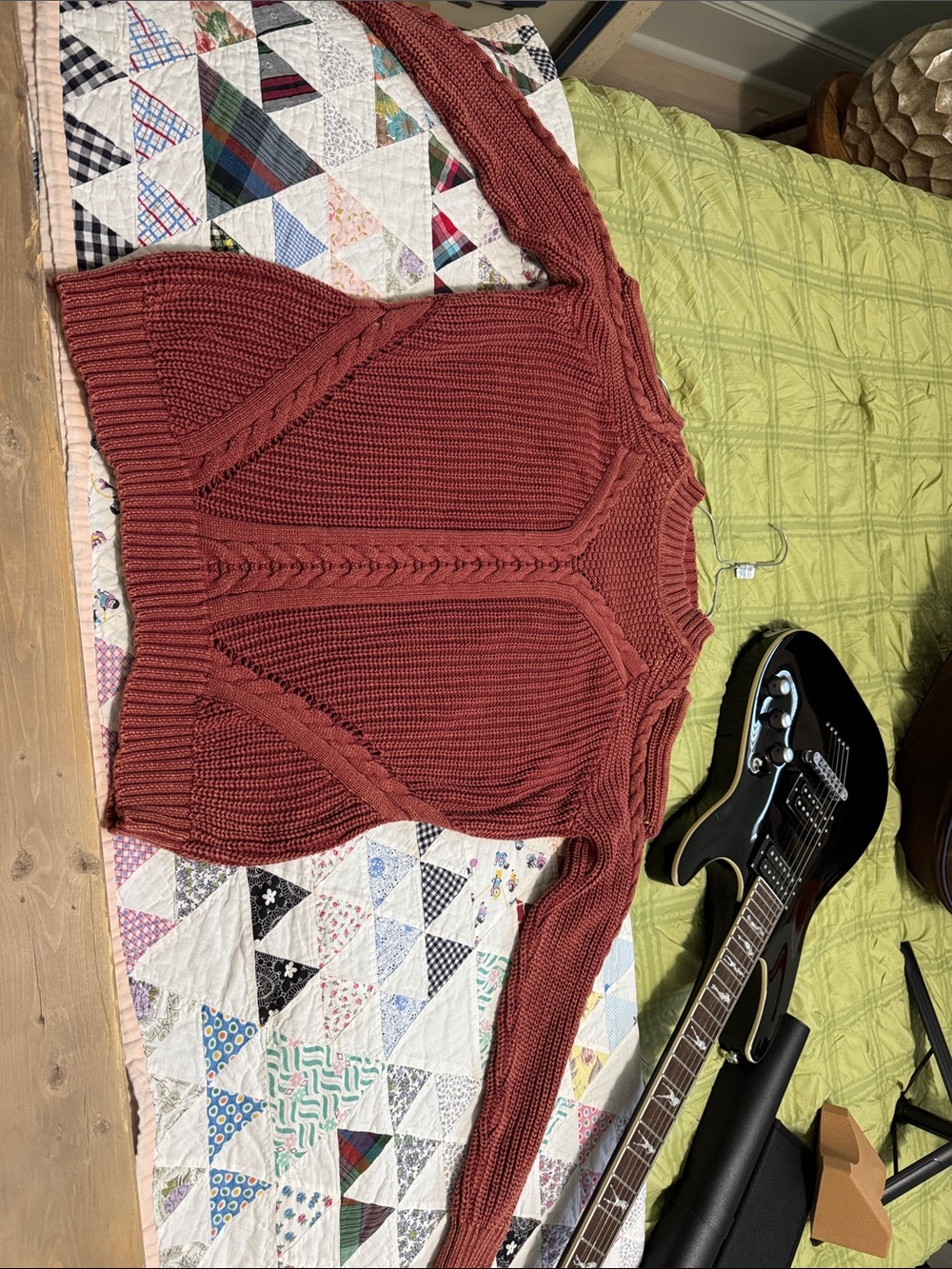 Umgee Rust Red Cable Knit Scoop Neck Cold Shoulder Sweater